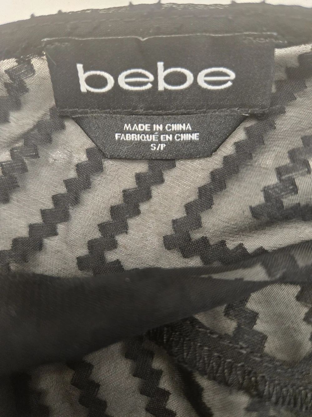 bebe Black Sheer Chevron Top with Gold Buttons - Picture 2 of 8
